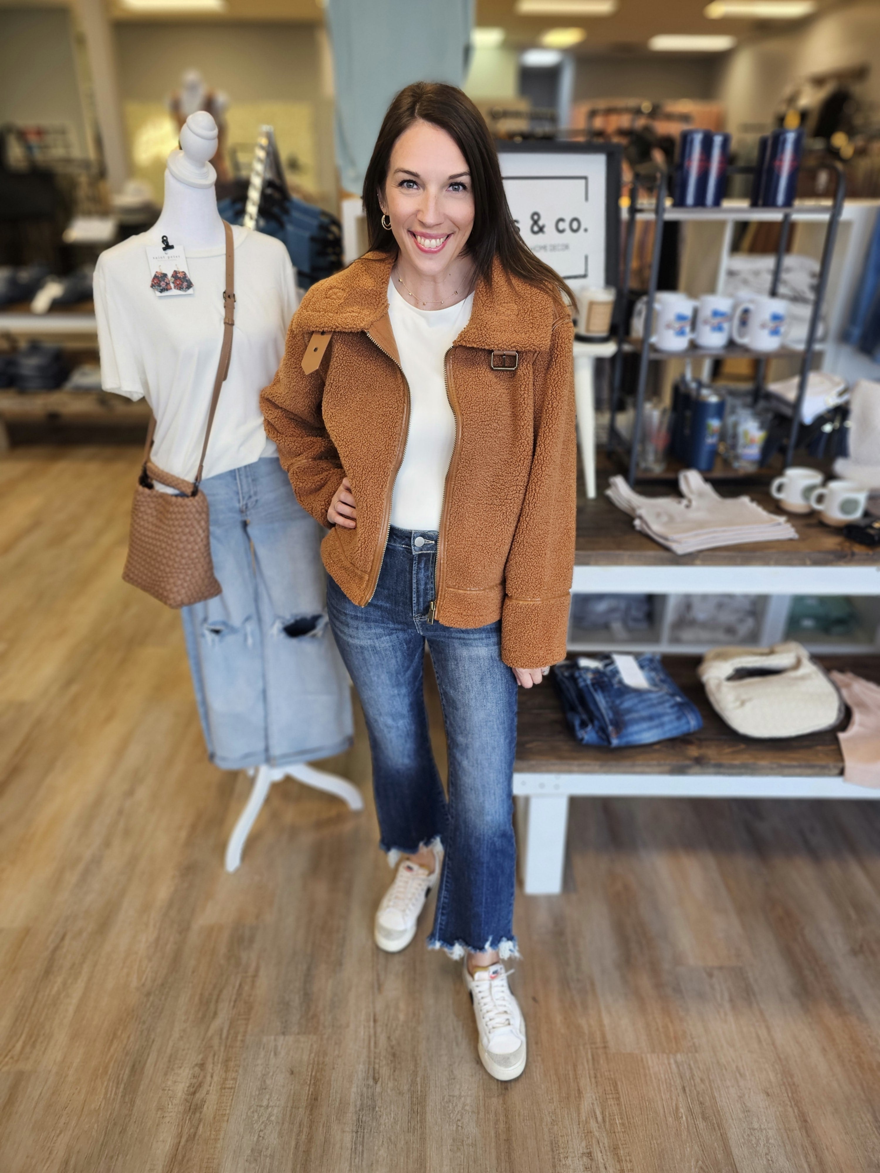 Camel Sherpa Jacket With Buckle Detail