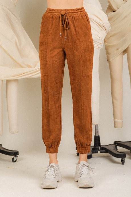 CAMEL SUEDE JOGGER PANTS