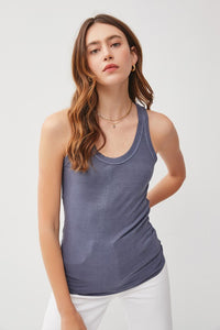 RIBBED SCOOP NECK TANK (CHARCOAL BLUE)