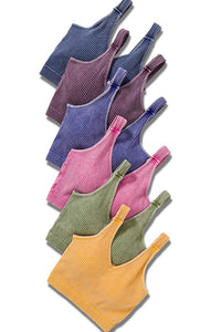 WASHED RIBBED CROPPED PADDED BRA TANK TOP