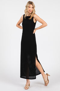 Black Zig Zag Texture Knit Sleeveless Maxi Dress