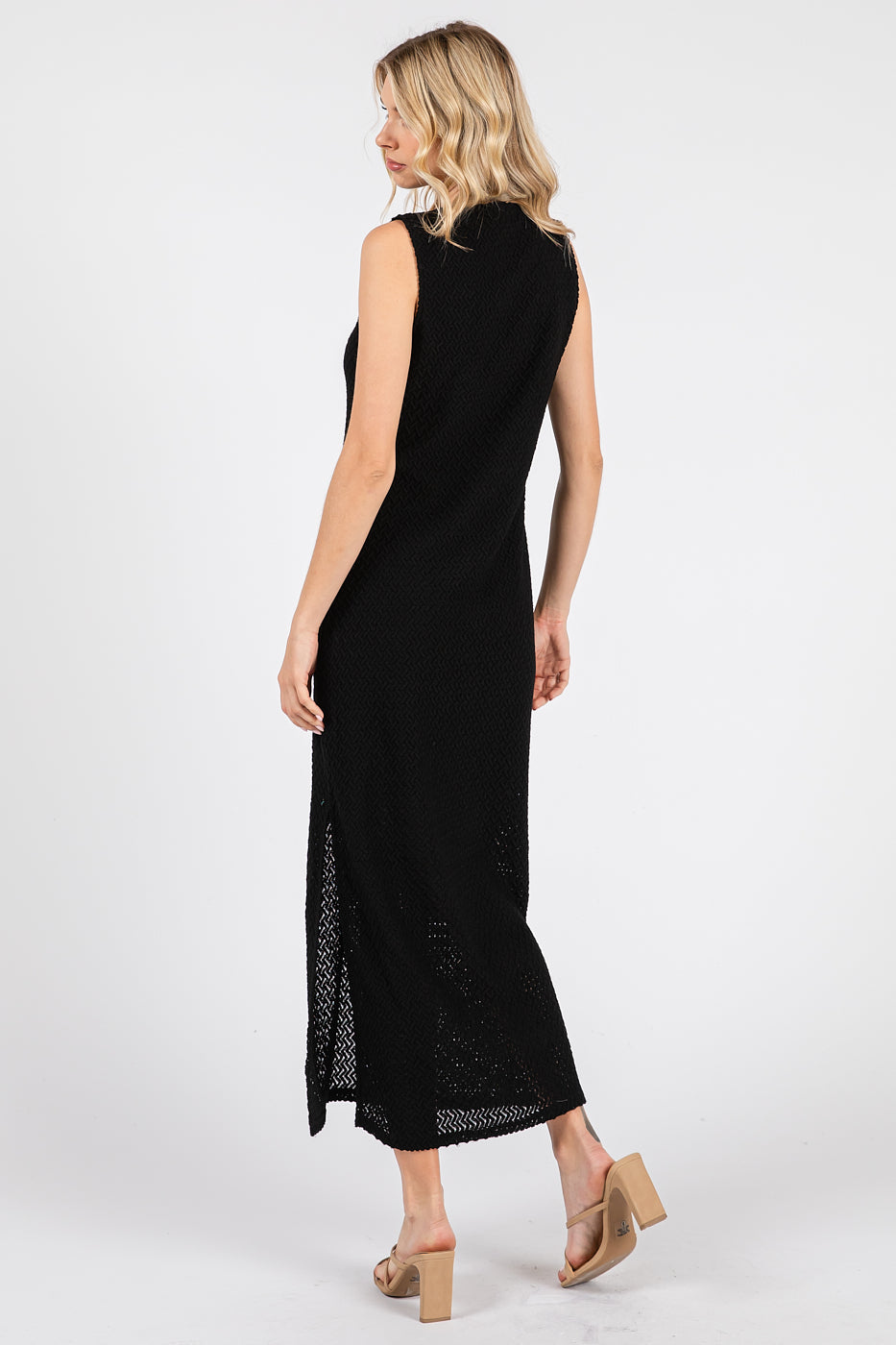 Black Zig Zag Texture Knit Sleeveless Maxi Dress
