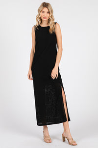 Black Zig Zag Texture Knit Sleeveless Maxi Dress