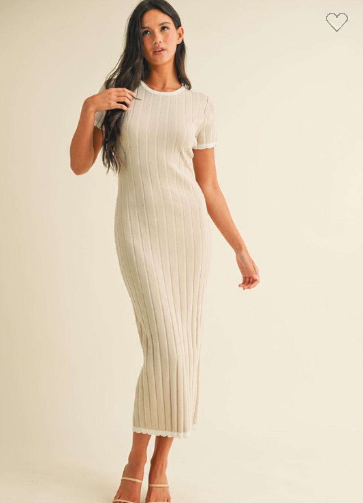 BEIGE & WHITE RIBBED DRESS