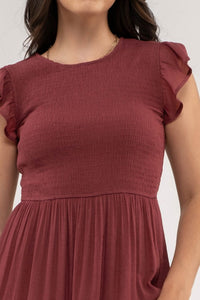 RASPBERRY SMOCKED TIERED DRESS