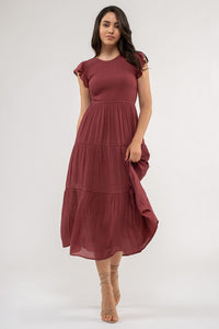 RASPBERRY SMOCKED TIERED DRESS
