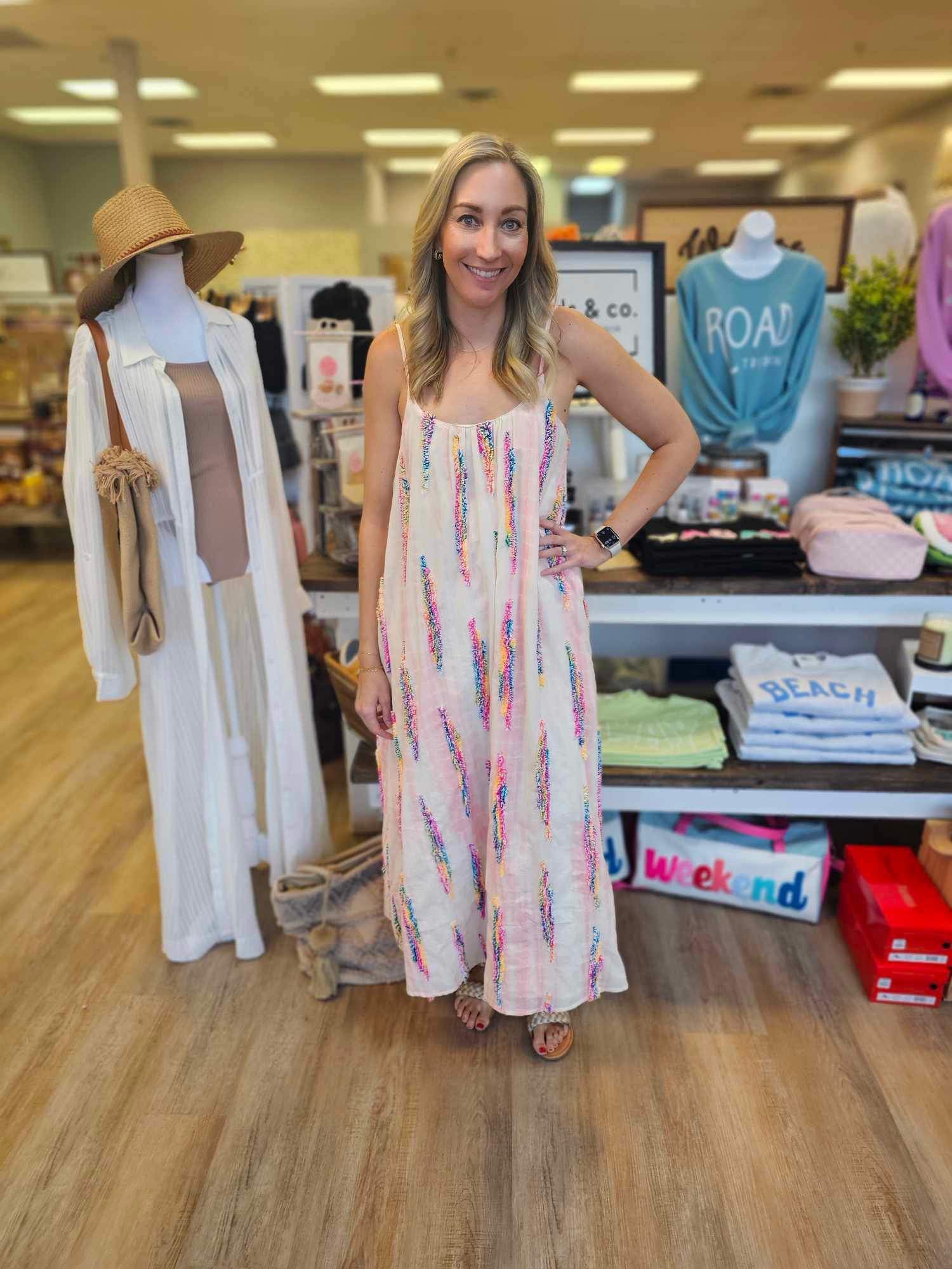 TIE-DYE EMBROIDERED CAMI MAXI DRESS