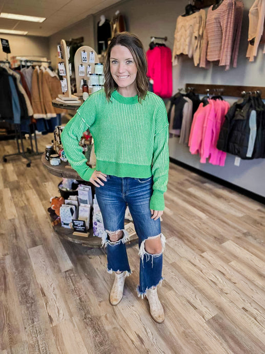 TWO TONE GREEN SWEATER