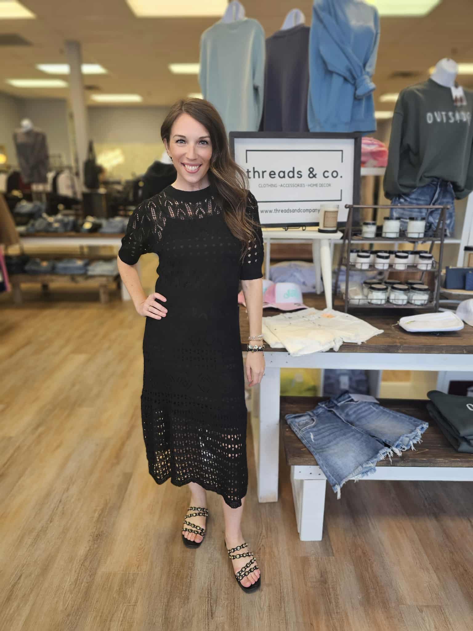 BLACK CROCHET DRESS WITH LINER