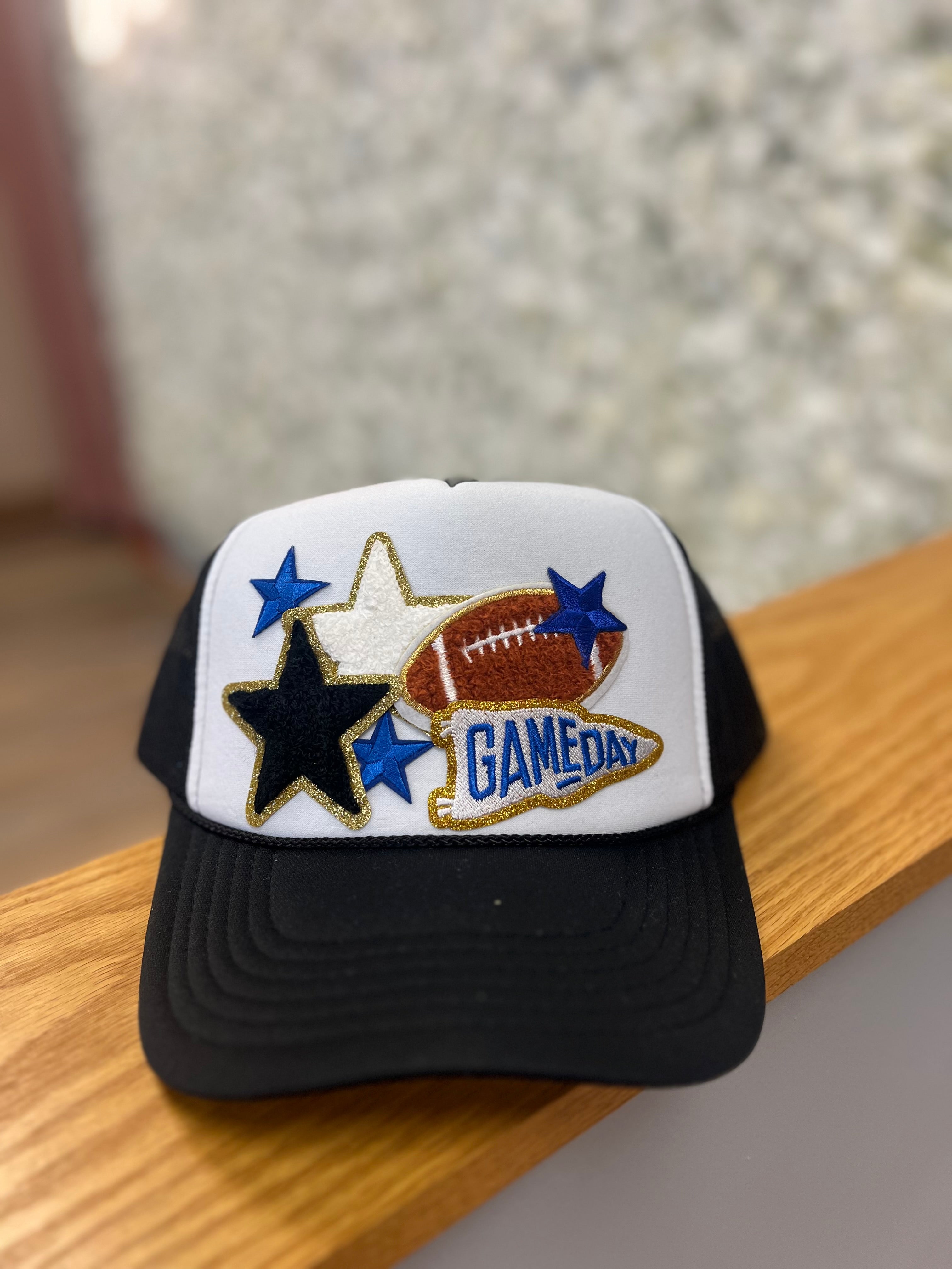Blue and Black Football Trucker Hat