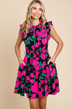 Load image into Gallery viewer, BLACK + PINK FLORAL DRESS