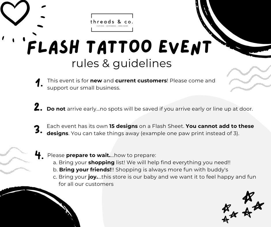 Flash Tattoo Event Registration: Thursday, September 11th 12pm-7pm