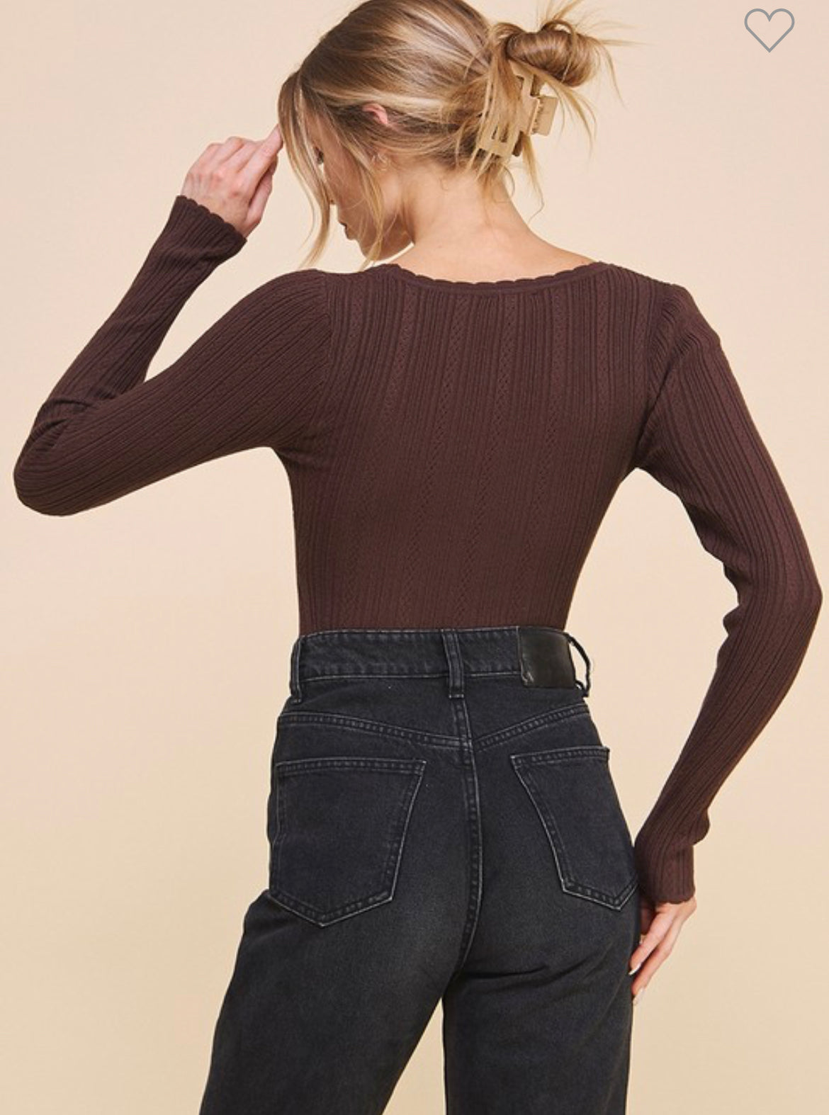 RIBBED LONG SLEEVE BODY SUIT | BROWN