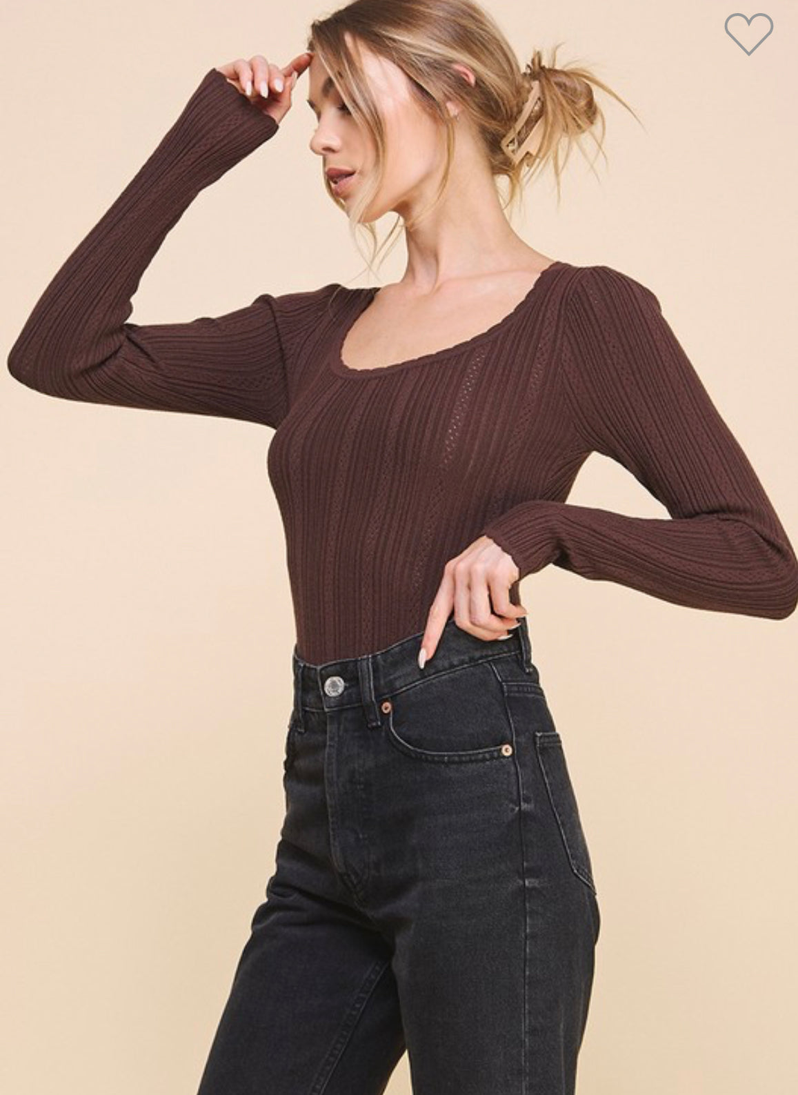 RIBBED LONG SLEEVE BODY SUIT | BROWN