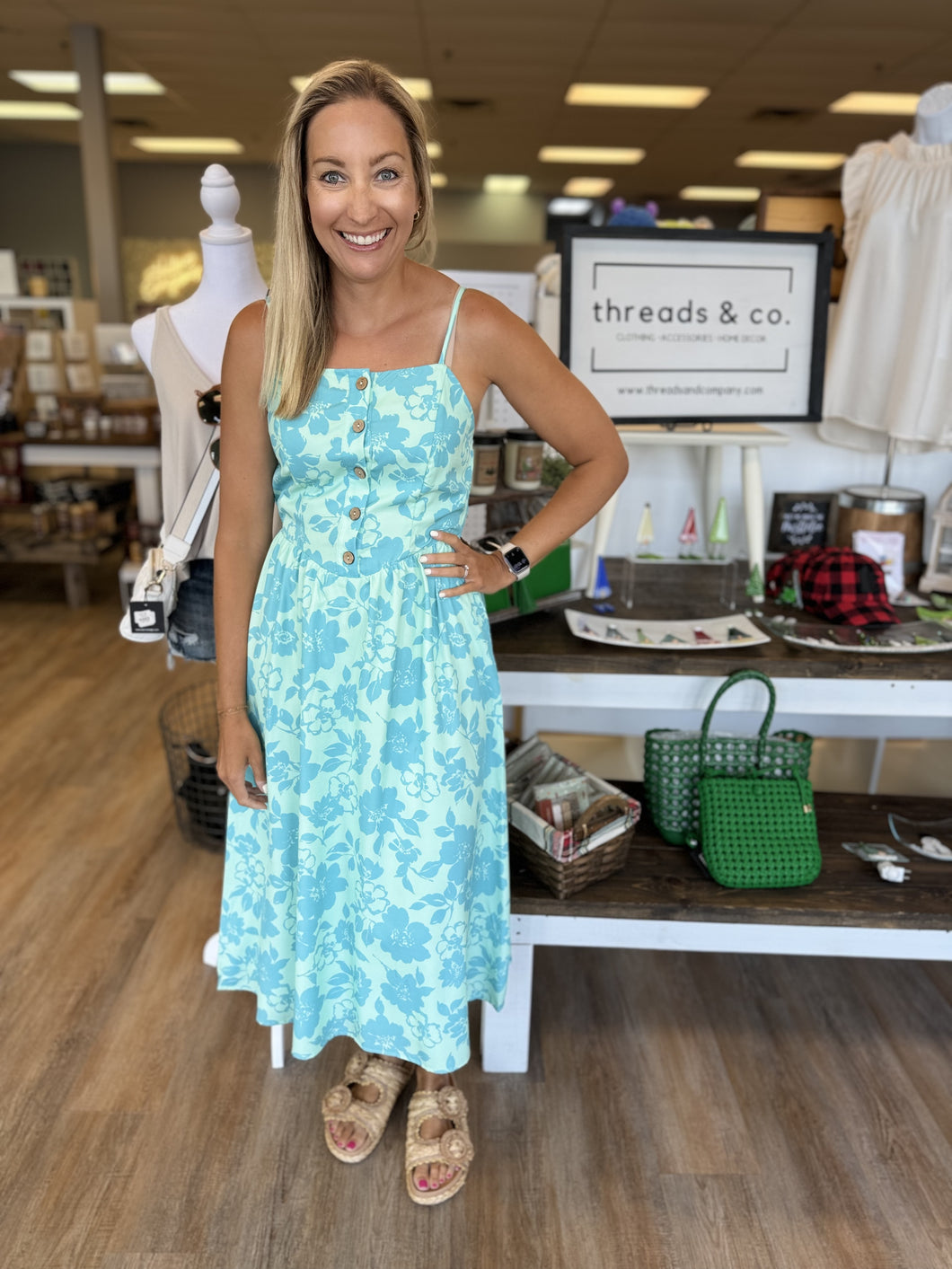 BLUE TWO TONE FLORAL DRESS