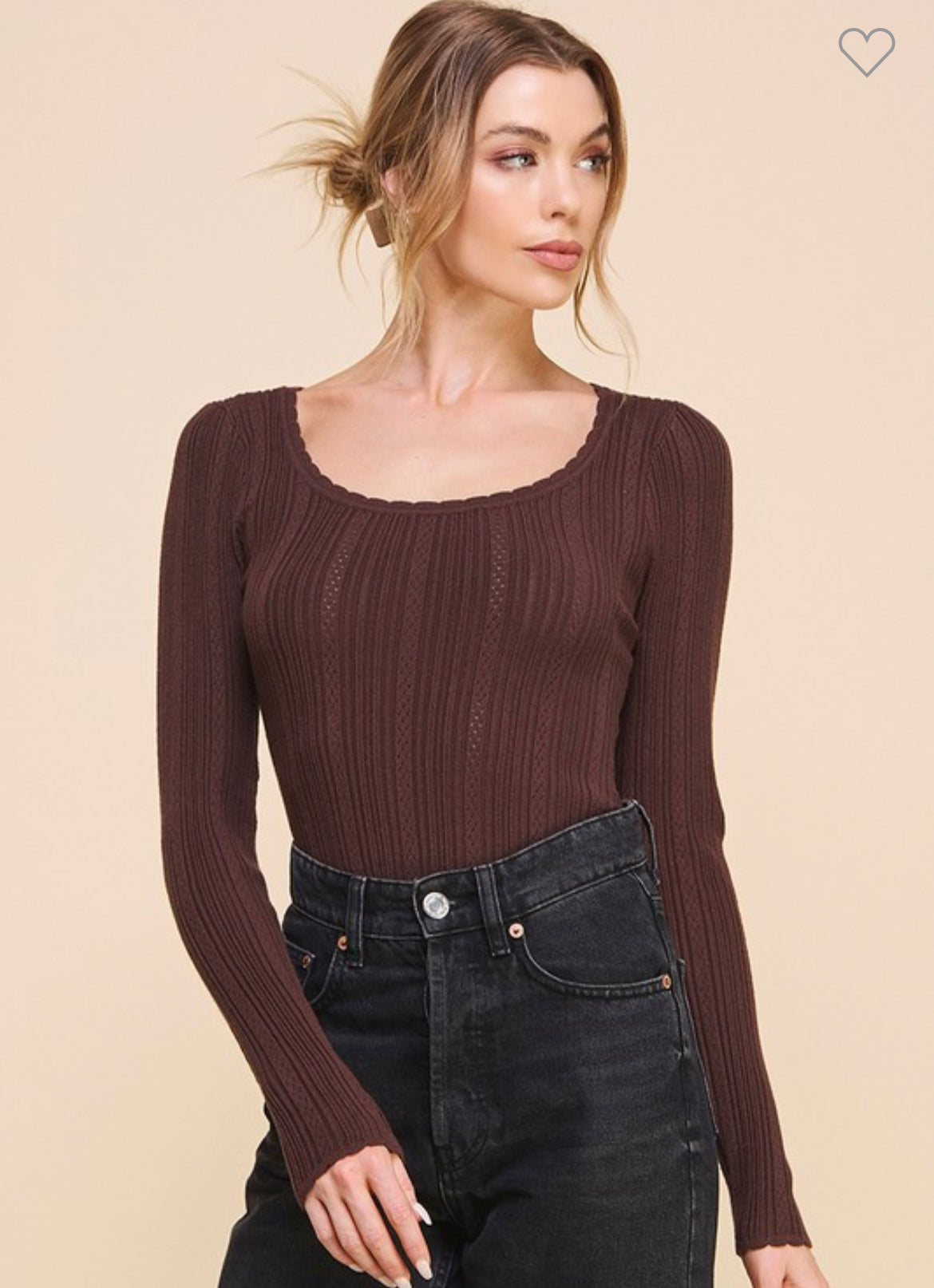RIBBED LONG SLEEVE BODY SUIT | BROWN