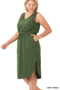 GREEN DRESS W/ DRAWSTRING WAIST
