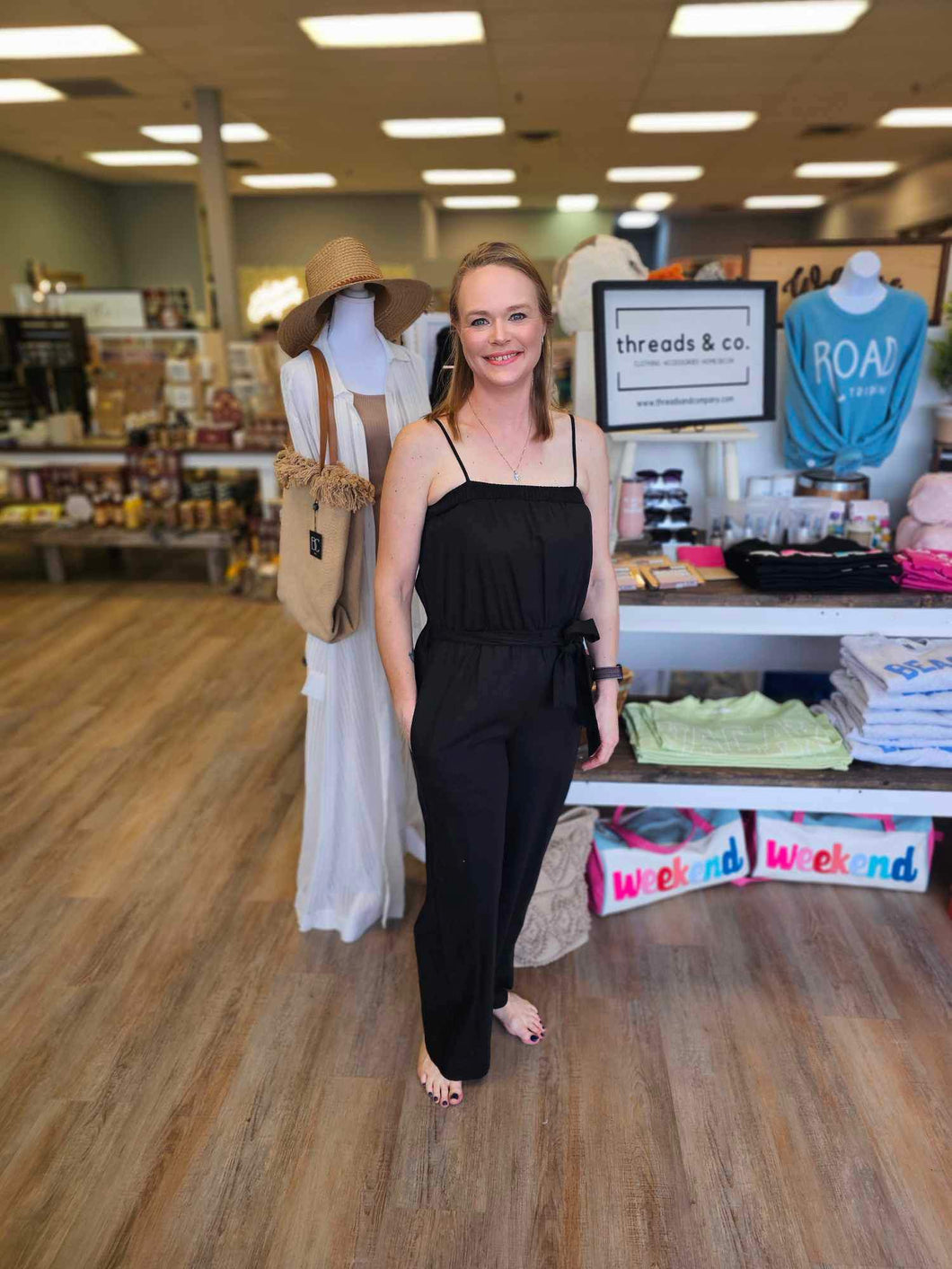 BLACK BELTED LINEN ROMPER