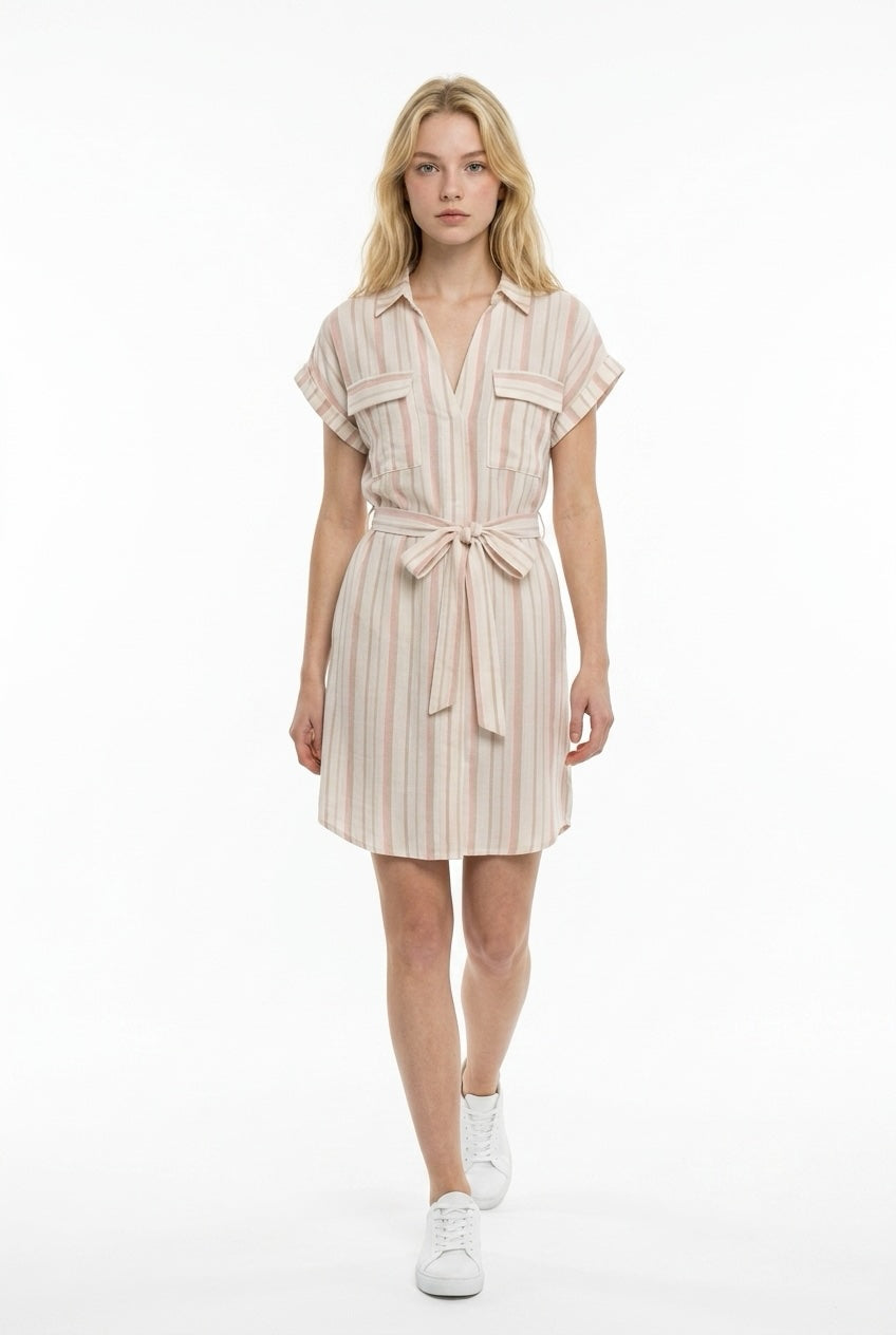 belted shirt dress short sleeve Brooks Brothers Women's Cotton Sateen Short-Sleeve Belted Shirt Dress | Pumice Stone
