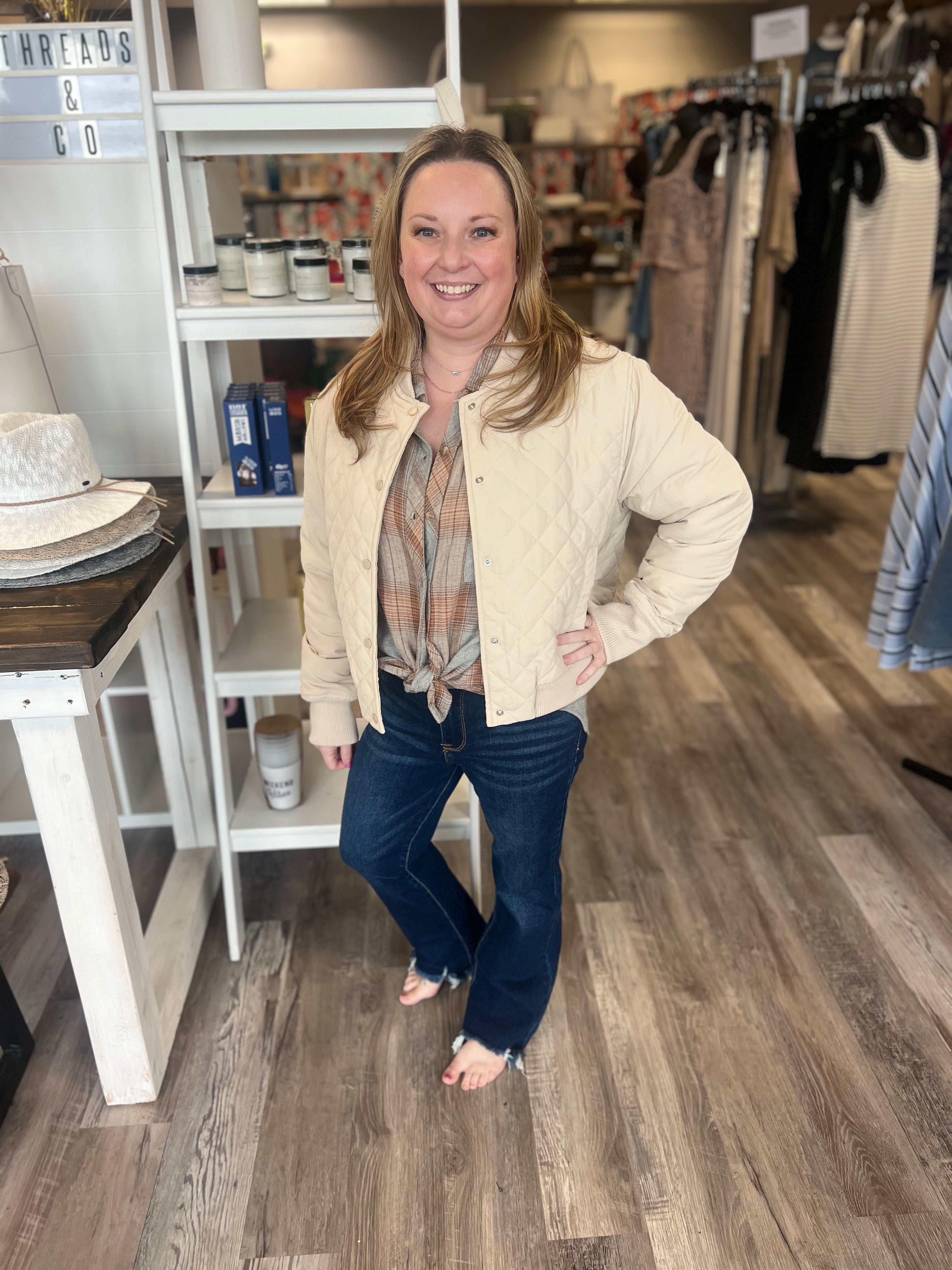 Tan Quilted Bomber Jacket