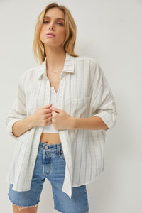 IVORY + CHAMBRAY STRIPED BUTTON DOWN TOP