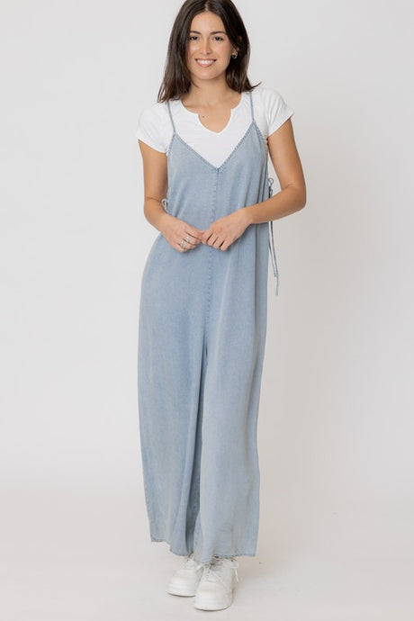 WIDE LEG DENIM ROMPER