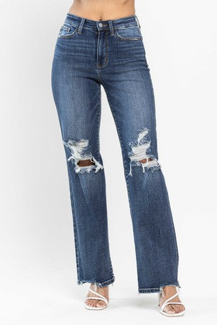 JUDY BLUE: HW DESTROYED STRAIGHT JEANS