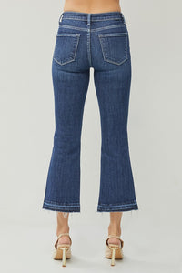 RISEN: DARK HIGH RISE CROPPED FLARE JEANS