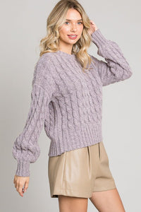 LAVENDER CABLE KNIT SWEATER