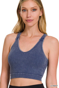WASHED RIBBED CROPPED PADDED BRA TANK TOP