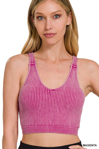 WASHED RIBBED CROPPED PADDED BRA TANK TOP