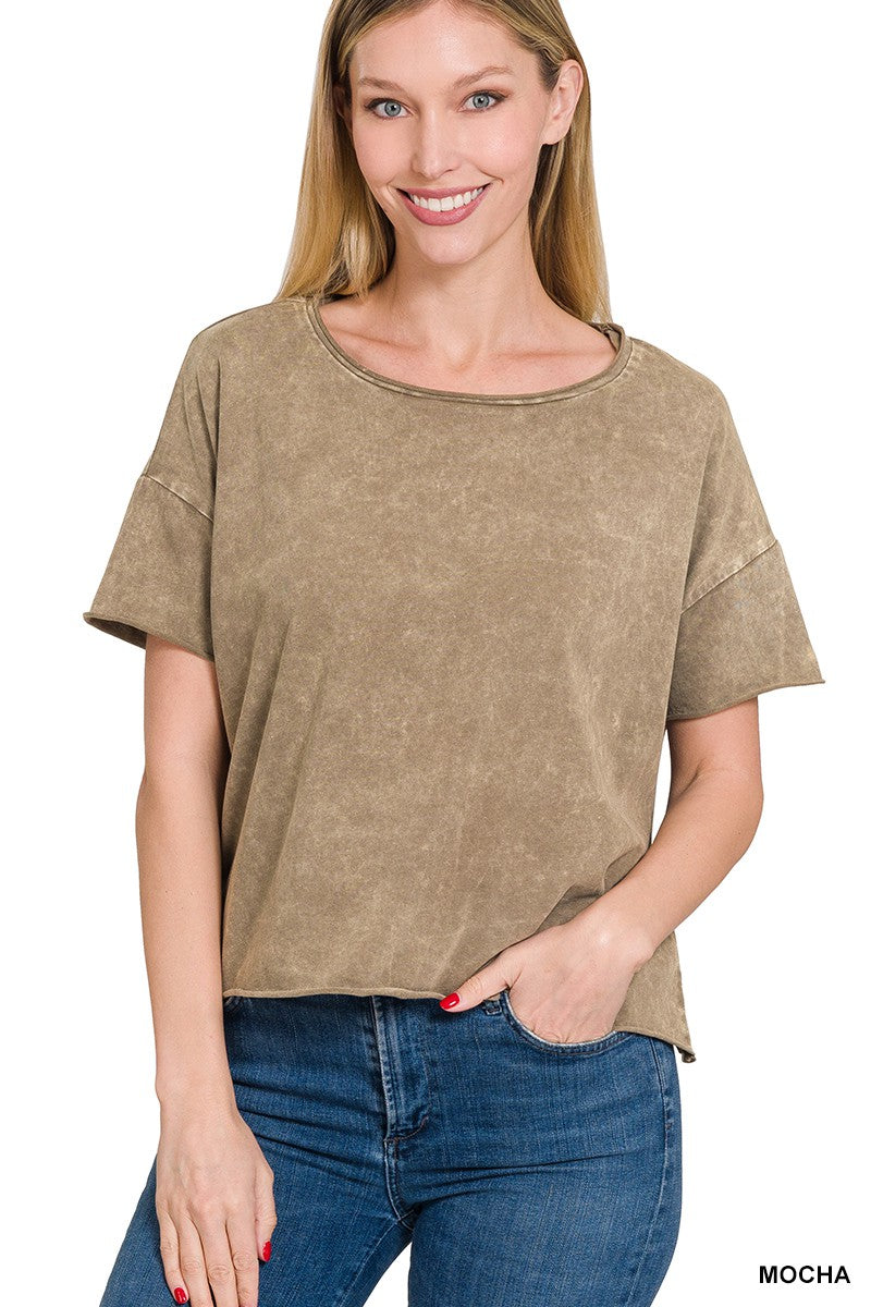 ACID WASH RAW EDGE CROP TOP (MOCHA)