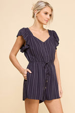 Load image into Gallery viewer, NAVY STRIPED V-NECK ROMPER