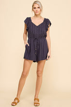 Load image into Gallery viewer, NAVY STRIPED V-NECK ROMPER