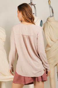 OATMEAL BUTTON DOWN HENLEY TOP