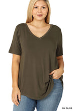 Load image into Gallery viewer, OLIVE V-NECK TOP W/ HI-LOW HEM