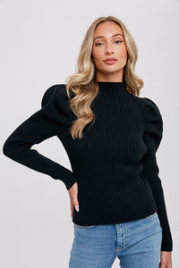 PUFF SLEEVES MOCK NECK SWEATER