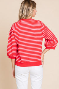 RED STRIPED 3/4 SLEEVE TOP