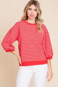 RED STRIPED 3/4 SLEEVE TOP