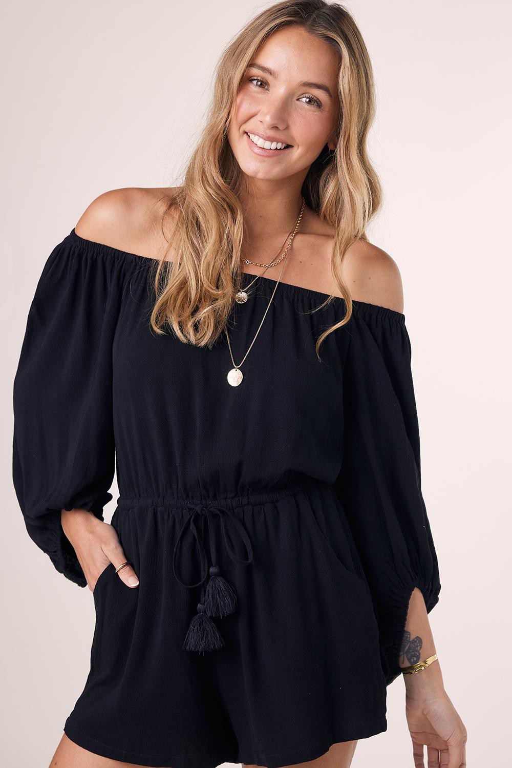 OFF SHOULDER BLACK ROMPER