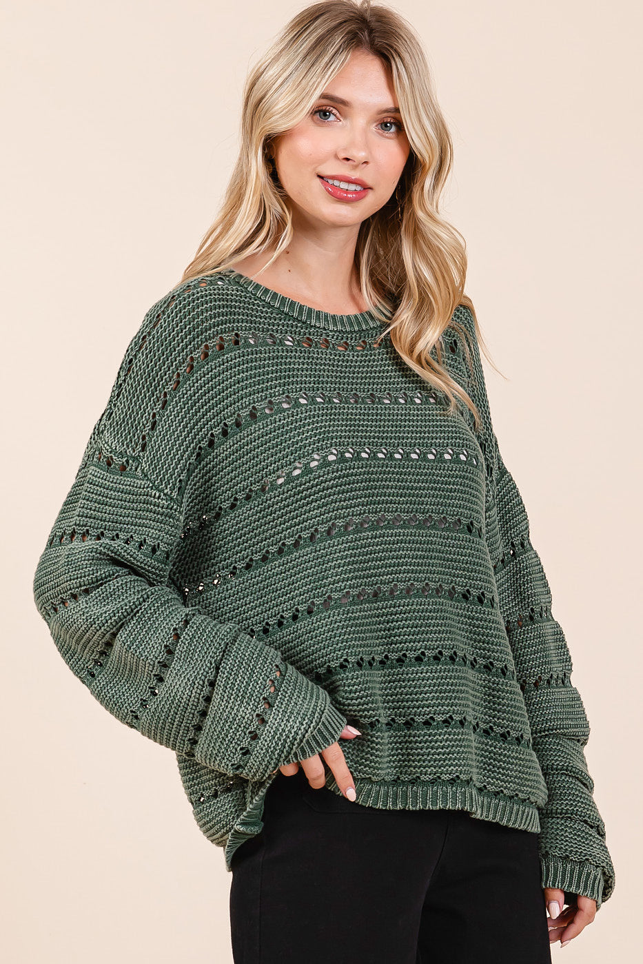 Forest Green Mineral Wash Knit Sweater