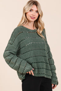 Forest Green Mineral Wash Knit Sweater
