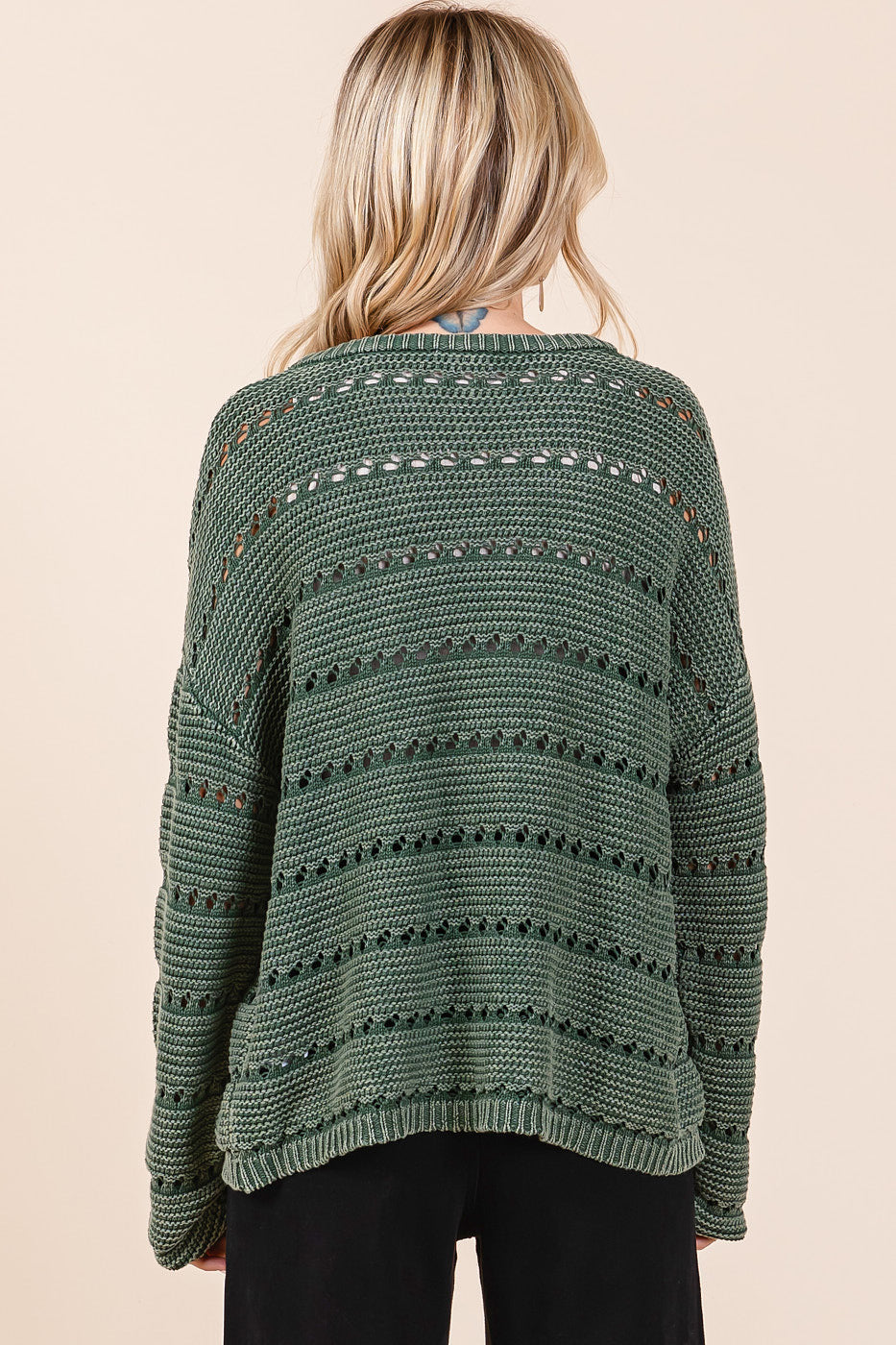 Forest Green Mineral Wash Knit Sweater