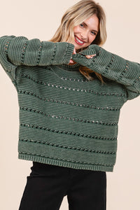 Forest Green Mineral Wash Knit Sweater