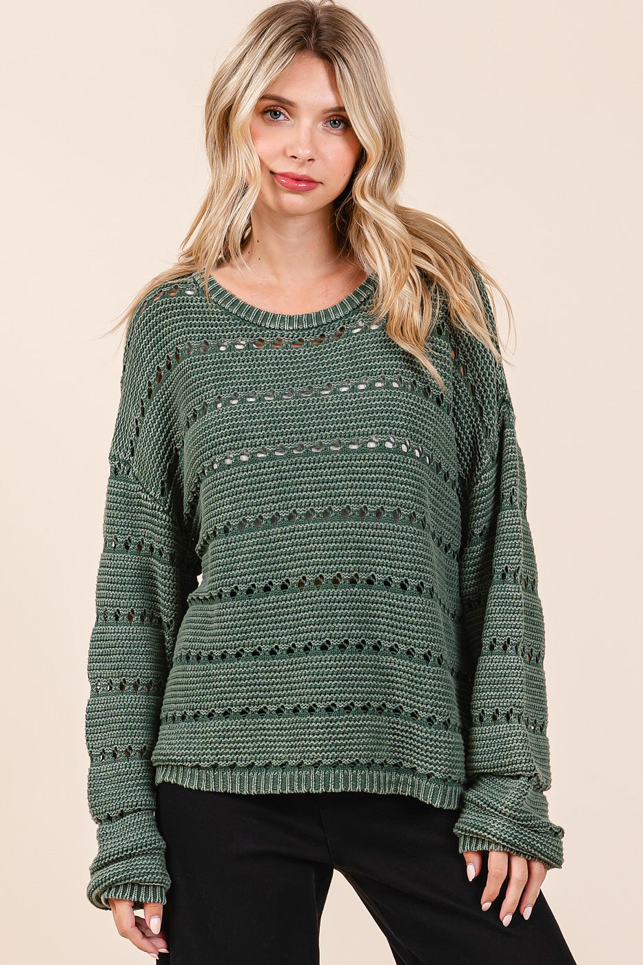 Forest Green Mineral Wash Knit Sweater
