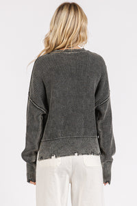 Grey Mineral Wash Knit Sweater With Pocket
