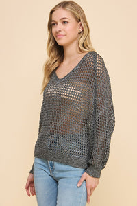 BLACK + SILVER OPEN WEAVE SWEATER