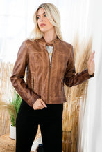 Load image into Gallery viewer, BROWN VEGAN LEATHER JACKET
