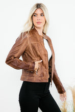 Load image into Gallery viewer, BROWN VEGAN LEATHER JACKET