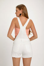Load image into Gallery viewer, RISEN: WHITE DENIM OVERALL SHORTS